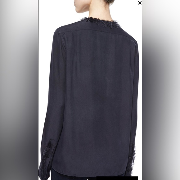 Helmut Lang very dark blue Silk blouse with feathers trimmings. - Picture 2 of 7